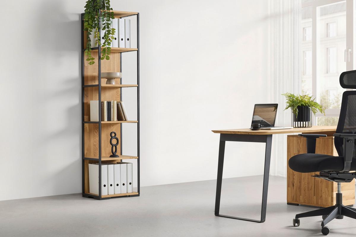 Regal Albero Naturfarben - Schwarz/Naturfarben, MODERN, Holz/Metall (50/200/38cm) - Premium Living