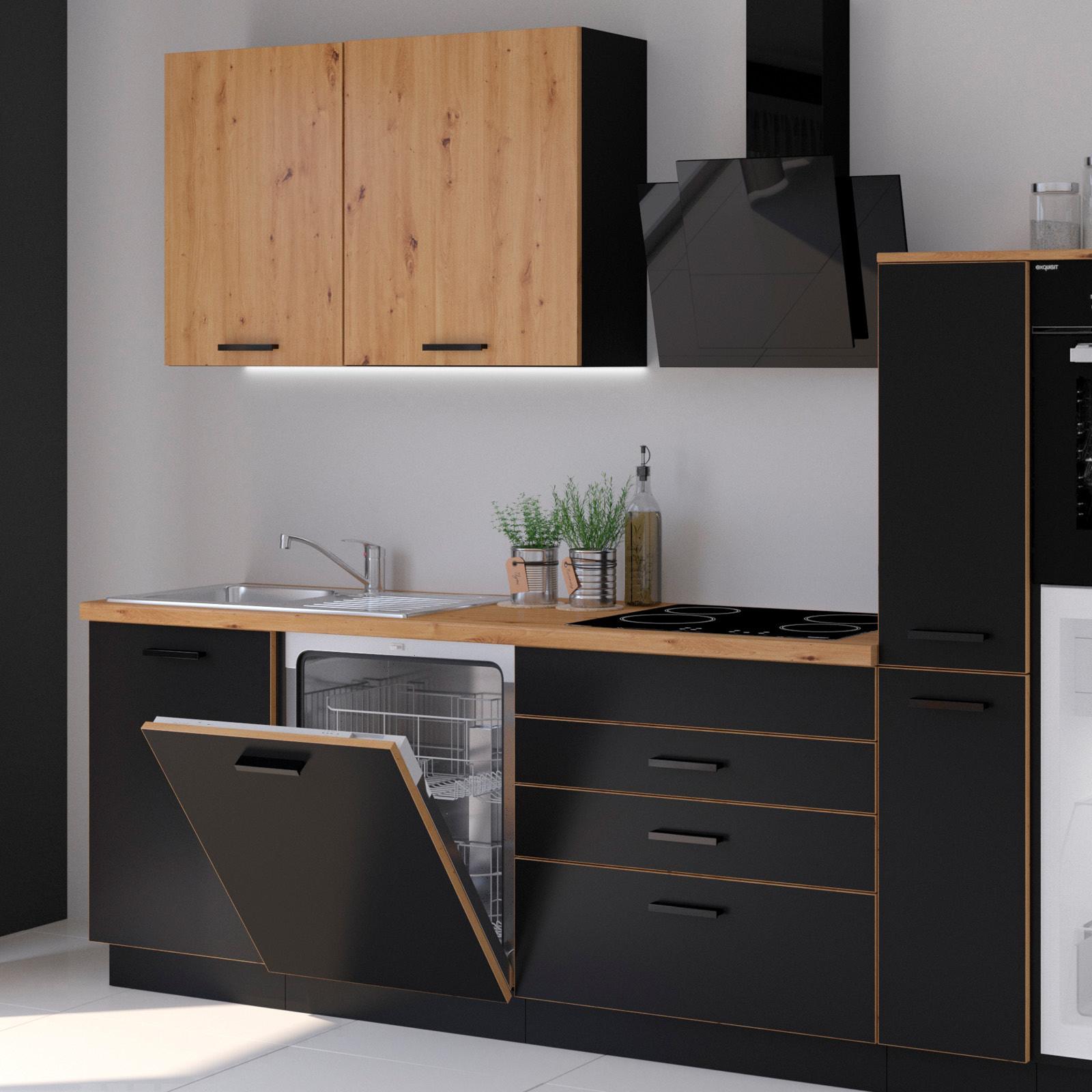 Kuhinjski Blok Brez Aparatov Blacky, Črna, Hrast, 280cm - črna/hrast artisan, Design, umetna masa/leseni material (280cm) - P & B