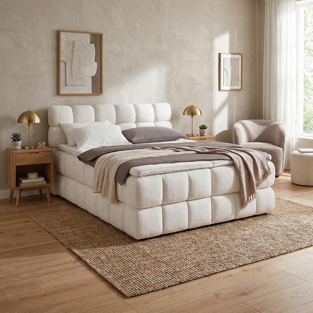 Boxspringbett Bubble Box Creme ca. 160x200cm - Beige/Creme, KONVENTIONELL, Holz/Textil (160/200cm) - Premium Living