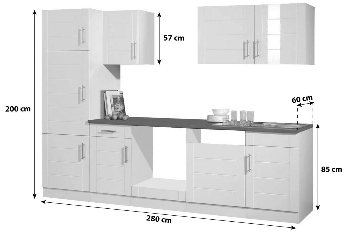 Küchenblock Nevada IV m. Geräten Weiß Hochglanz - Chromfarben/Weiß Hochglanz, MODERN, Holzwerkstoff/Metall (280cm) - Held
