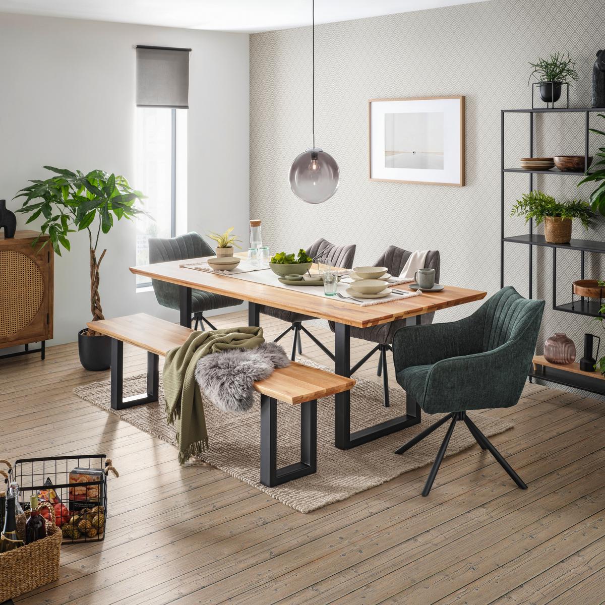 Sitzbank in Schwarz/Eichefarben - Eichefarben/Schwarz, Modern, Holz/Metall (180/50/40cm) - Premium Living