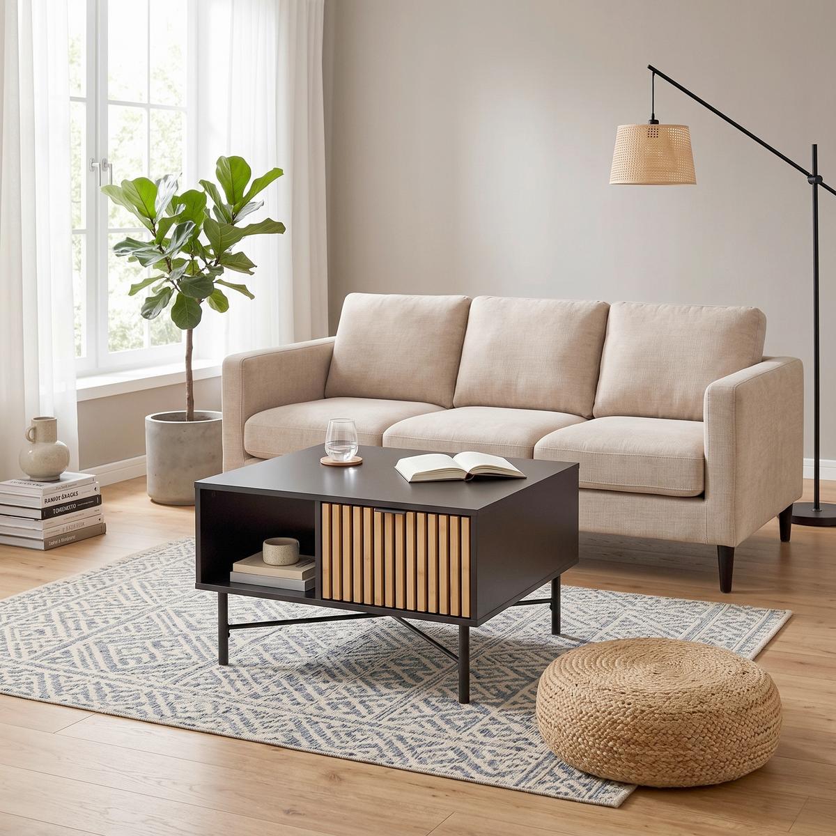 Couchtisch Naturfarben/schwarz - Schwarz/Naturfarben, Modern, Holz/Metall (70/70/43cm) - Mömax