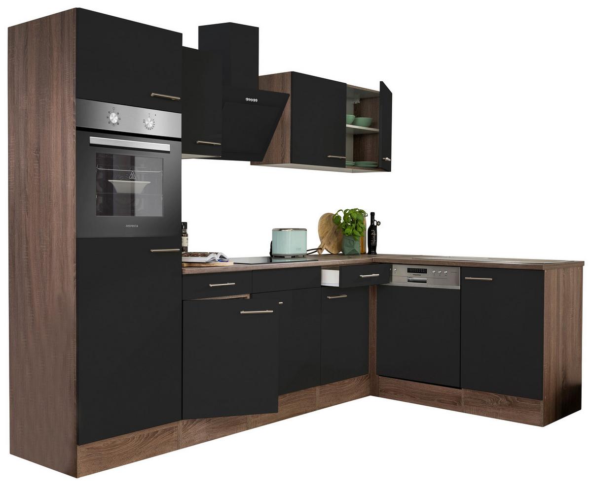 Eckküche Oliver mit Geräten ca. 280x172 cm Schwarz - Eichefarben/Schwarz, Basics, Holzwerkstoff/Metall (280/172cm) - Respekta