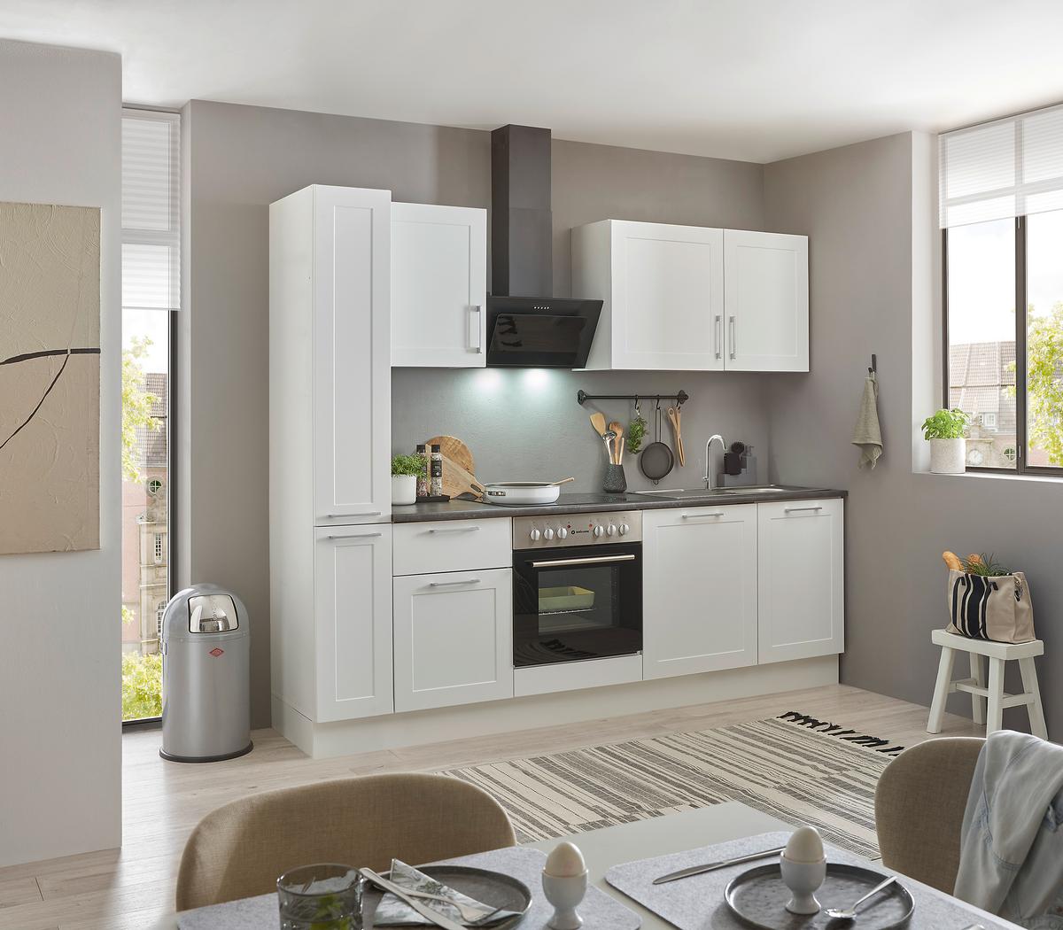 Küchenblock Marseille mit Geräten ca. 250 cm Weiß - Chromfarben/Anthrazit, Design, Holzwerkstoff/Metall (250cm) - P & B