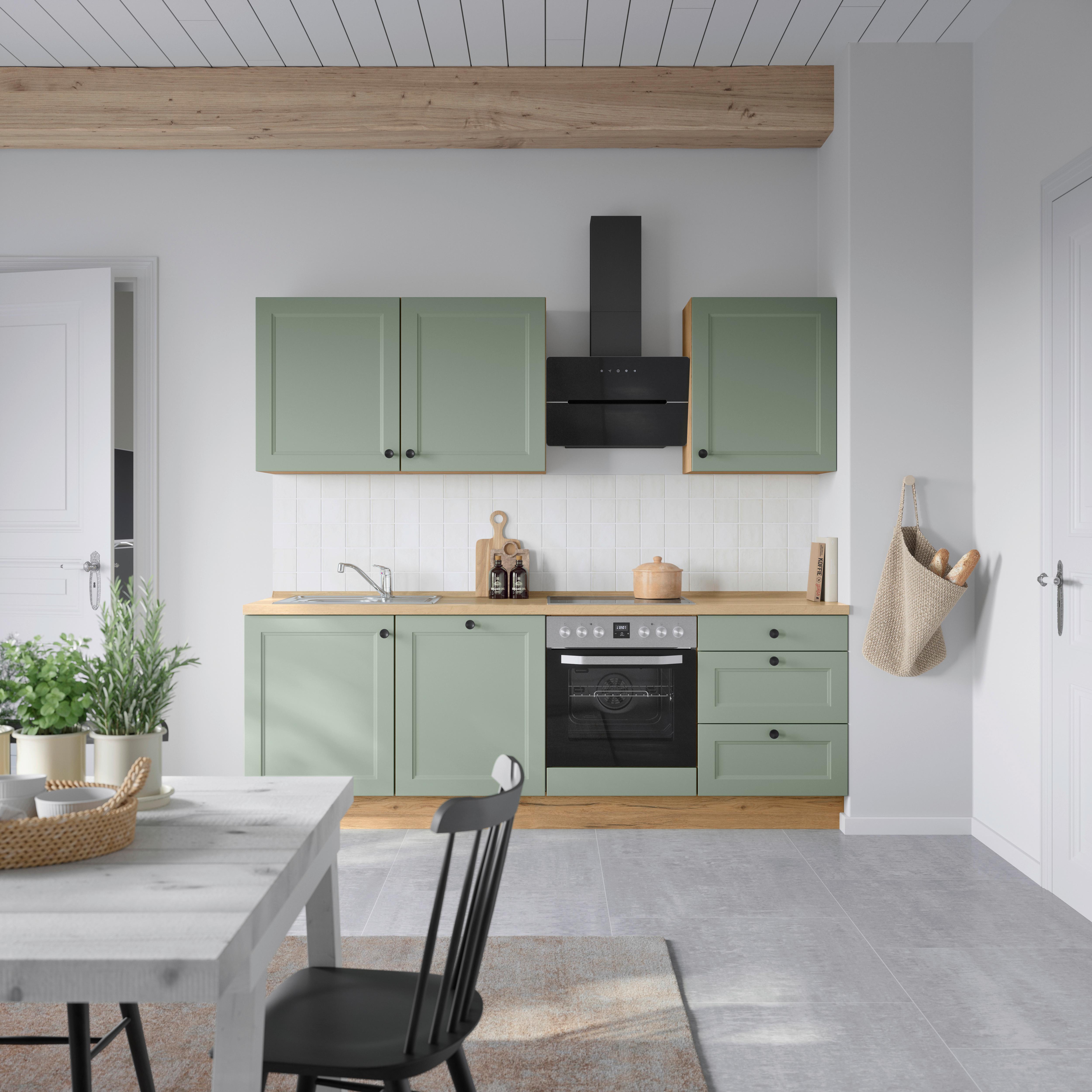 Küchenblock Cascada High m. Geräten Schilfgrün - Schilfgrün/Eichefarben, MODERN, Holzwerkstoff/Metall (240cm) - Nobilia