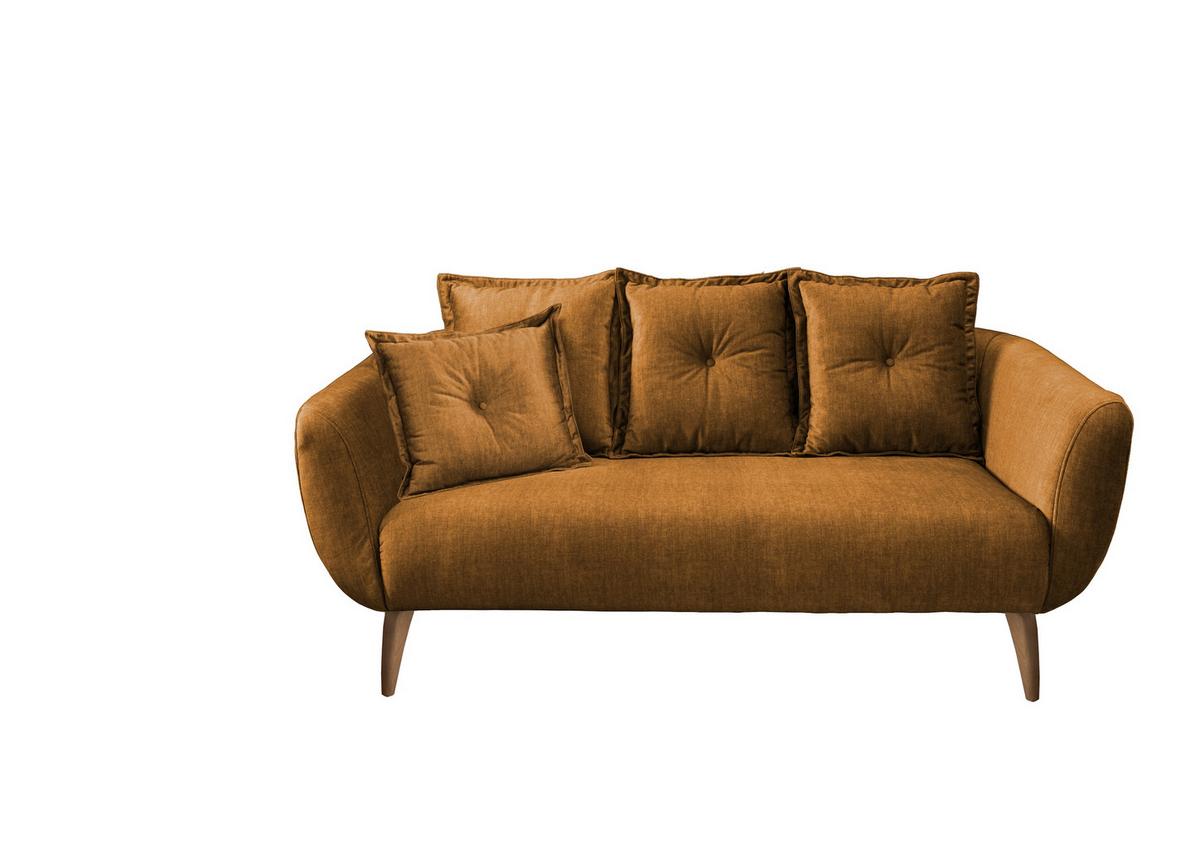 2,5-Sitzer-Sofa Baggio Gelb Velours - Gelb/Buchefarben, MODERN, Holz/Textil (196/94/103cm) - Livetastic