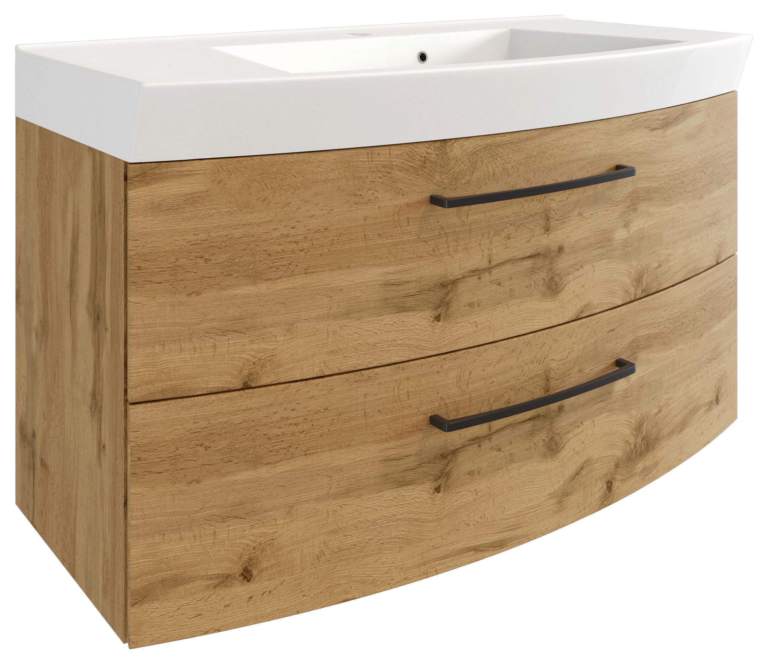 Waschtischkombi ''Manchester'', Eichefarben - Eichefarben/Schwarz, MODERN, Keramik/Holzwerkstoff (100cm) - Held