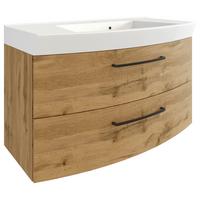 Waschtischkombi ''Manchester'', Eichefarben - Eichefarben/Schwarz, MODERN, Keramik/Holzwerkstoff (100cm) - Held
