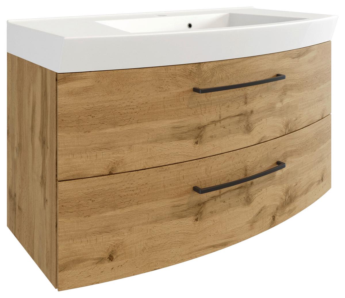 Waschtischkombi ''Manchester'', Eichefarben - Eichefarben/Schwarz, MODERN, Keramik/Holzwerkstoff (100cm) - Held