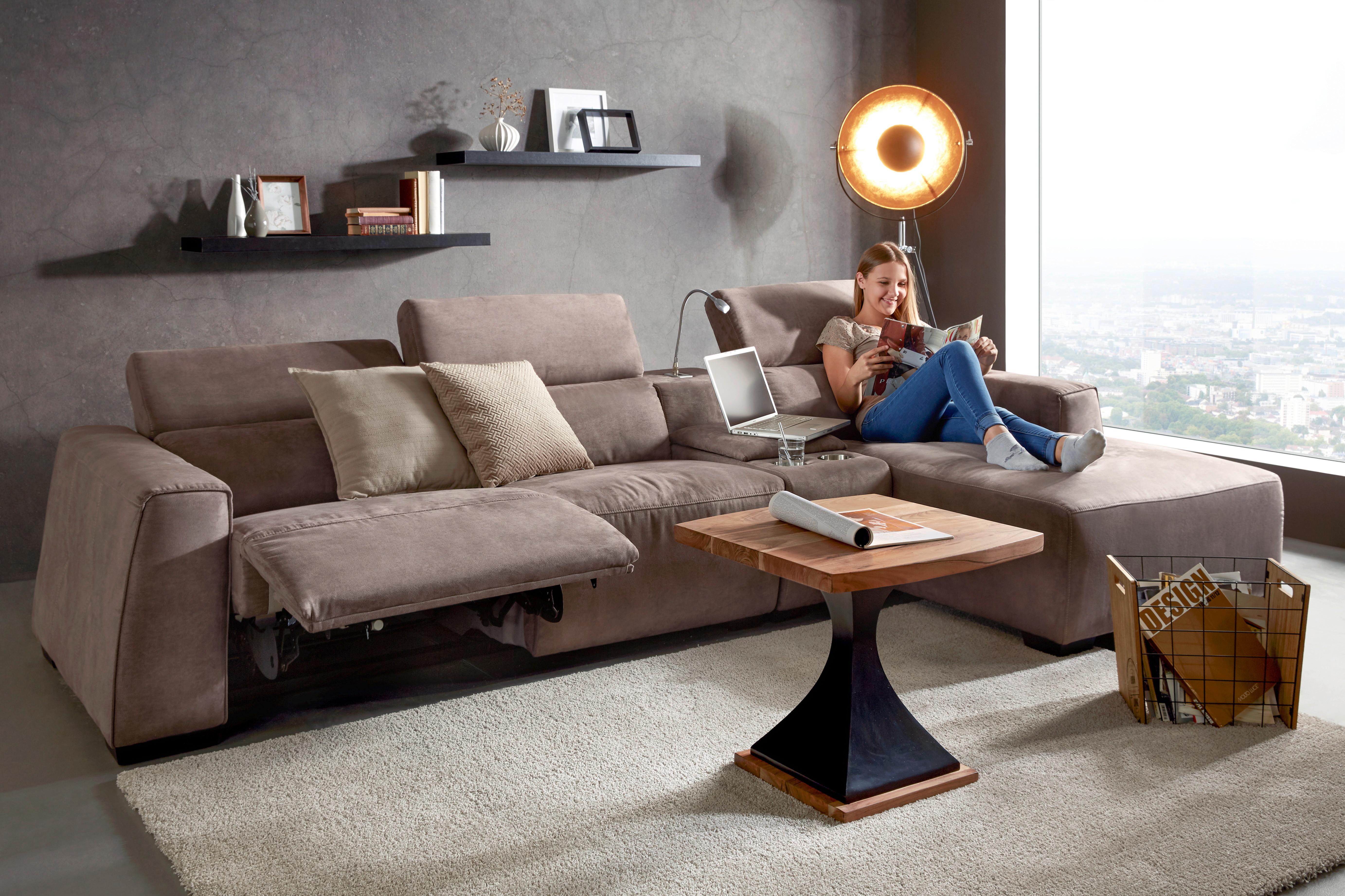 Ecksofa in Braun mit Relaxfunktion - Schwarz/Braun, Modern, Holz/Kunststoff (309/74-92/170cm) - Modern Living