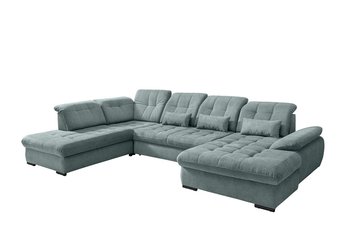 Wohnlandschaft Rigatti Blau Chenille mit Bettkasten - Blau/Schwarz, MODERN, Textil/Metall (252/387/184cm) - Livetastic