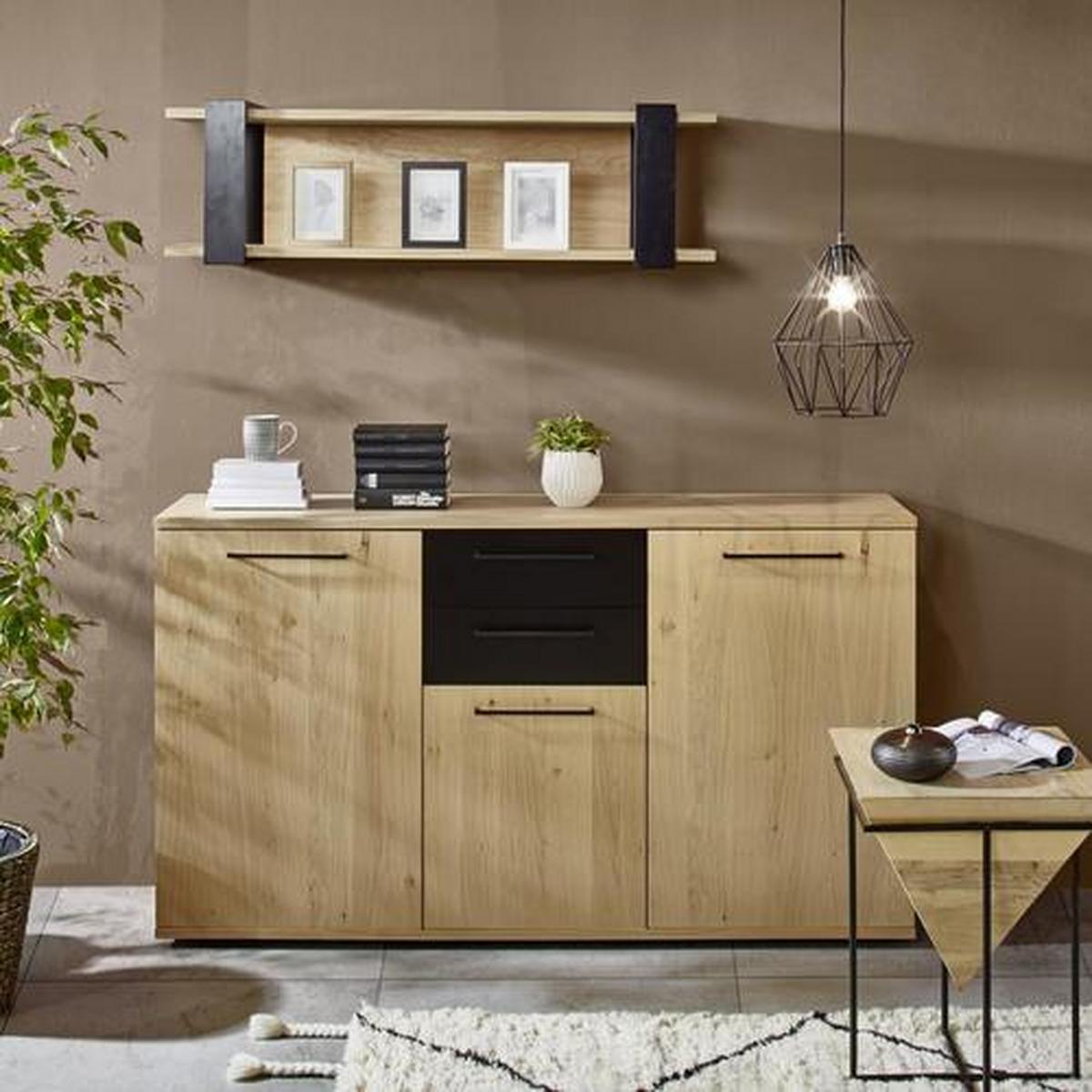 Mizica Pyramide, Mangov Les, Kovina - črna/naravne barve, Trendi, kovina/les (45/60/45cm) - Modern Living
