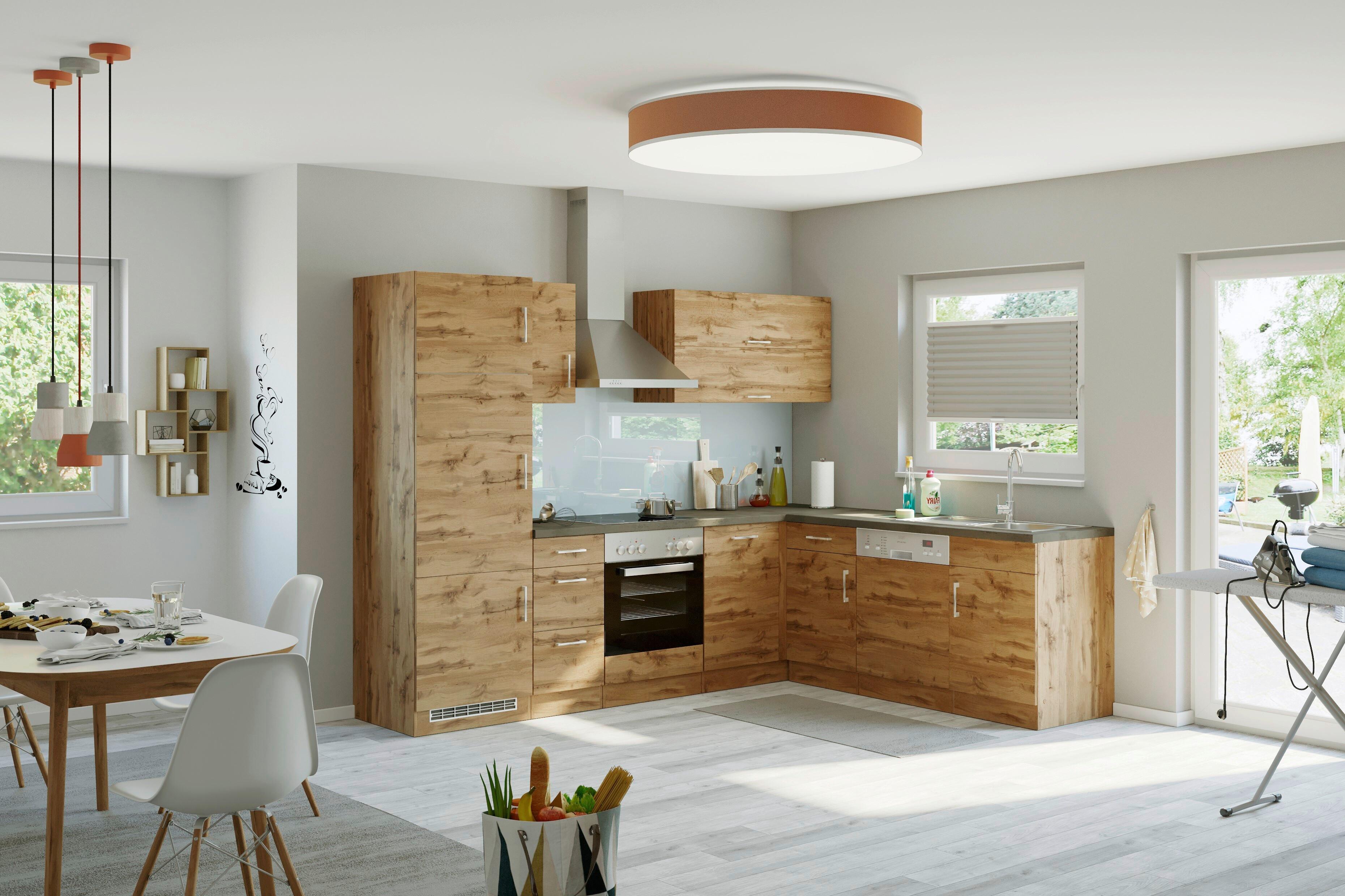 Eckküche Winkelblock mit Geräten ca. 210x270 cm Eiche - Chromfarben/Schieferfarben, MODERN, Holzwerkstoff/Metall (210/270cm) - Held