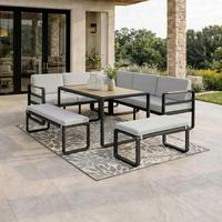 Dining-Loungeset Aruba - Hellgrau/Schwarz, Modern, Kunststoff/Textil - Bessagi Garden