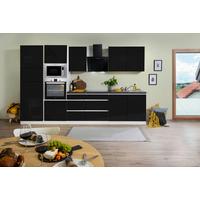 Küchenblock Lorena mit Geräten ca. 335 cm Schwarz Hochglanz - Schwarz Hochglanz/Graphitfarben, Basics, Holzwerkstoff (335cm) - Respekta