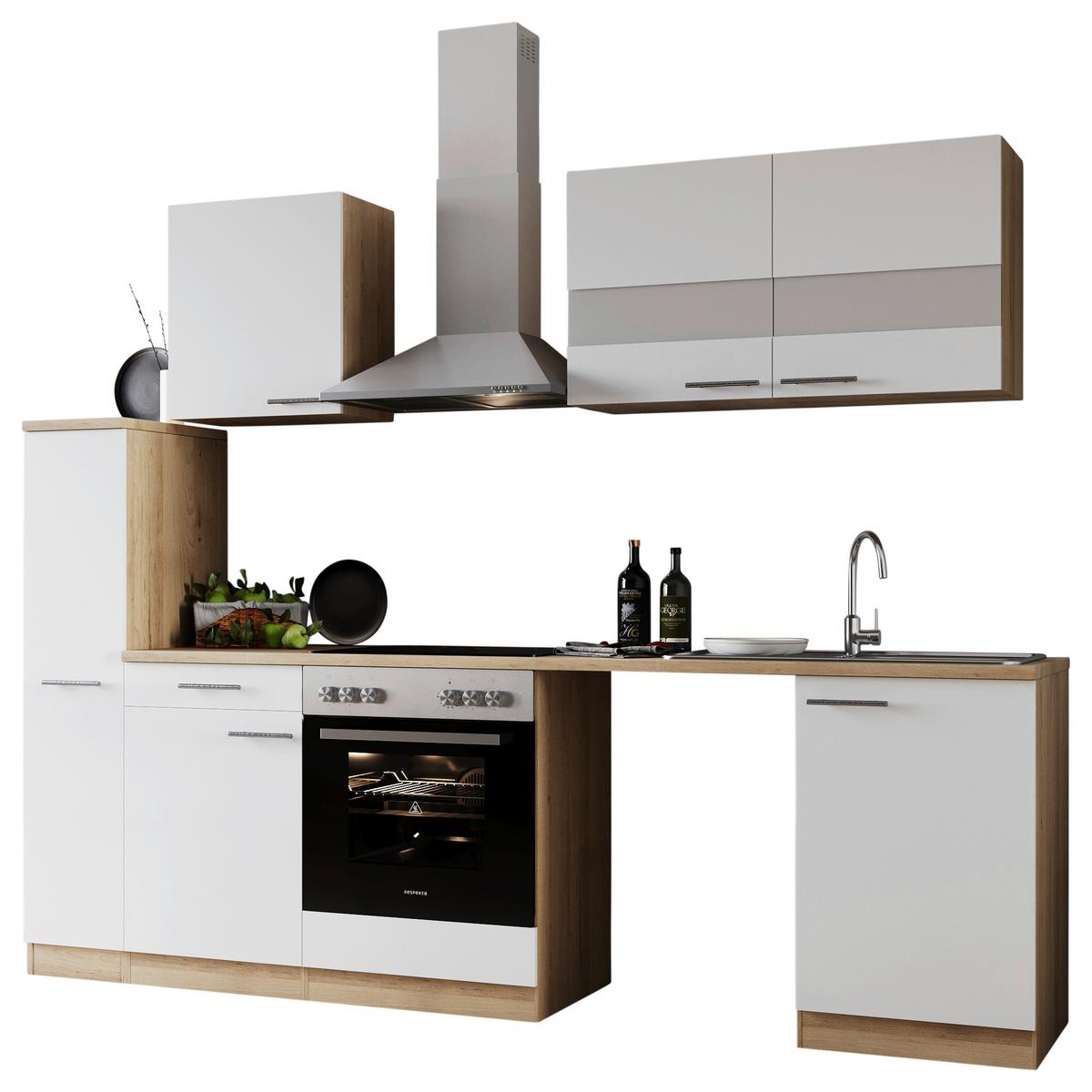 Kuhinjski Blok Z Aparati Merle, 250cm - barve nerjavečega jekla/barve hrasta, Basics, kovina/steklo (250cm) - Respekta