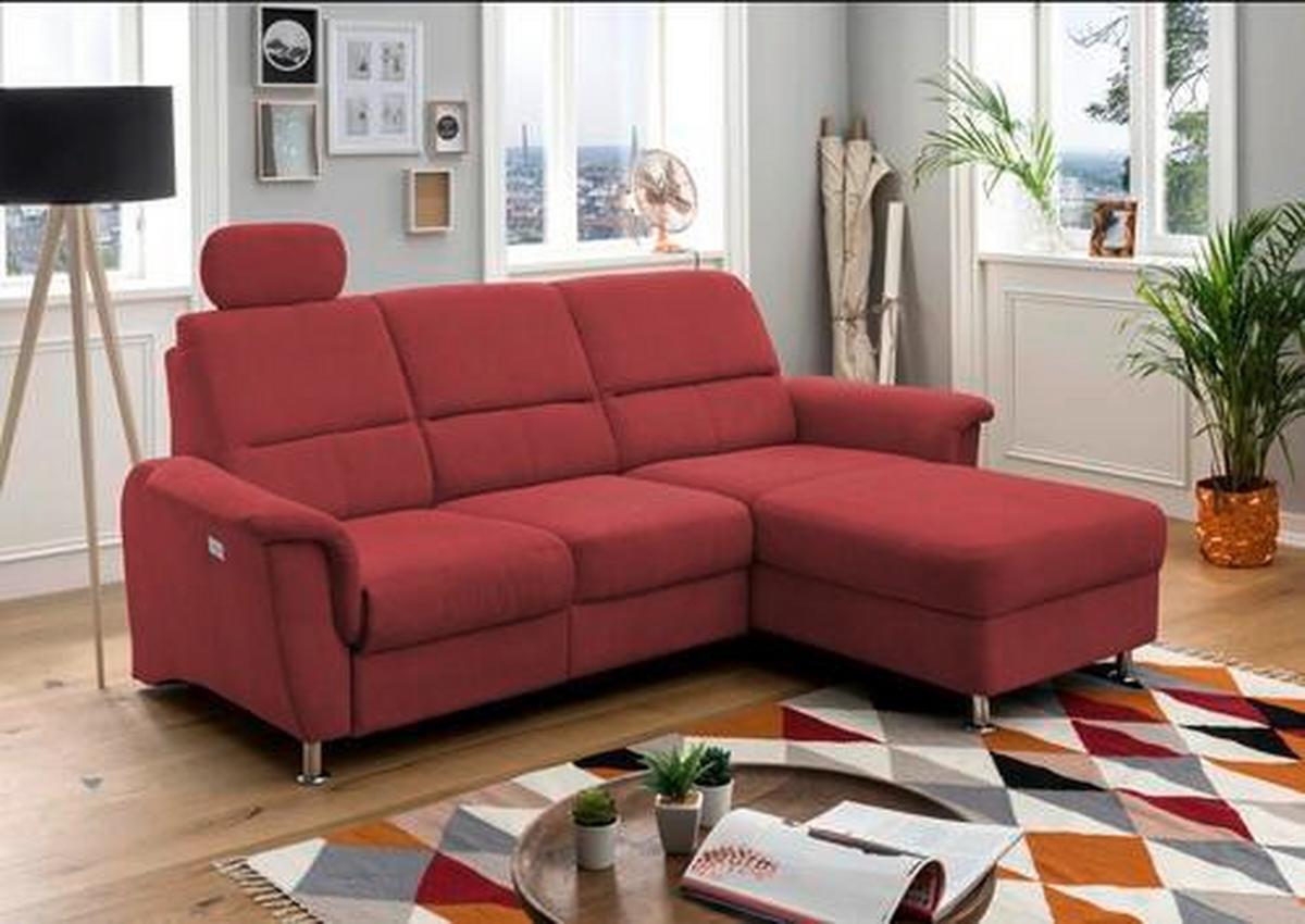 Ecksofa Parole Relaxfunktion + USB Anschluss Parole, Mikrof. - Chromfarben/Rot, MODERN, Textil/Metall (231/165cm) - Livetastic