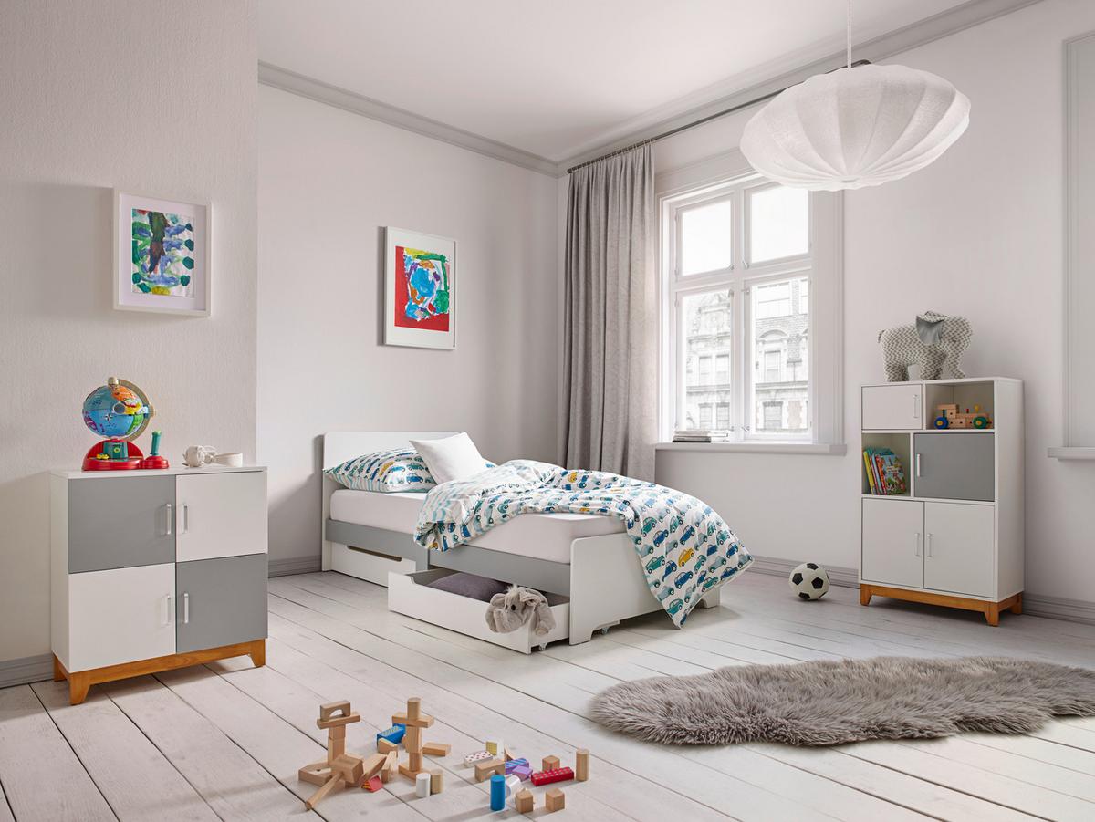 REGAŁ DLA DZIECI DANNY - kolor srebrny/kolor naturalny, Modern, materiał drewnopochodny/metal (60/103/34cm) - Bessagi Kids