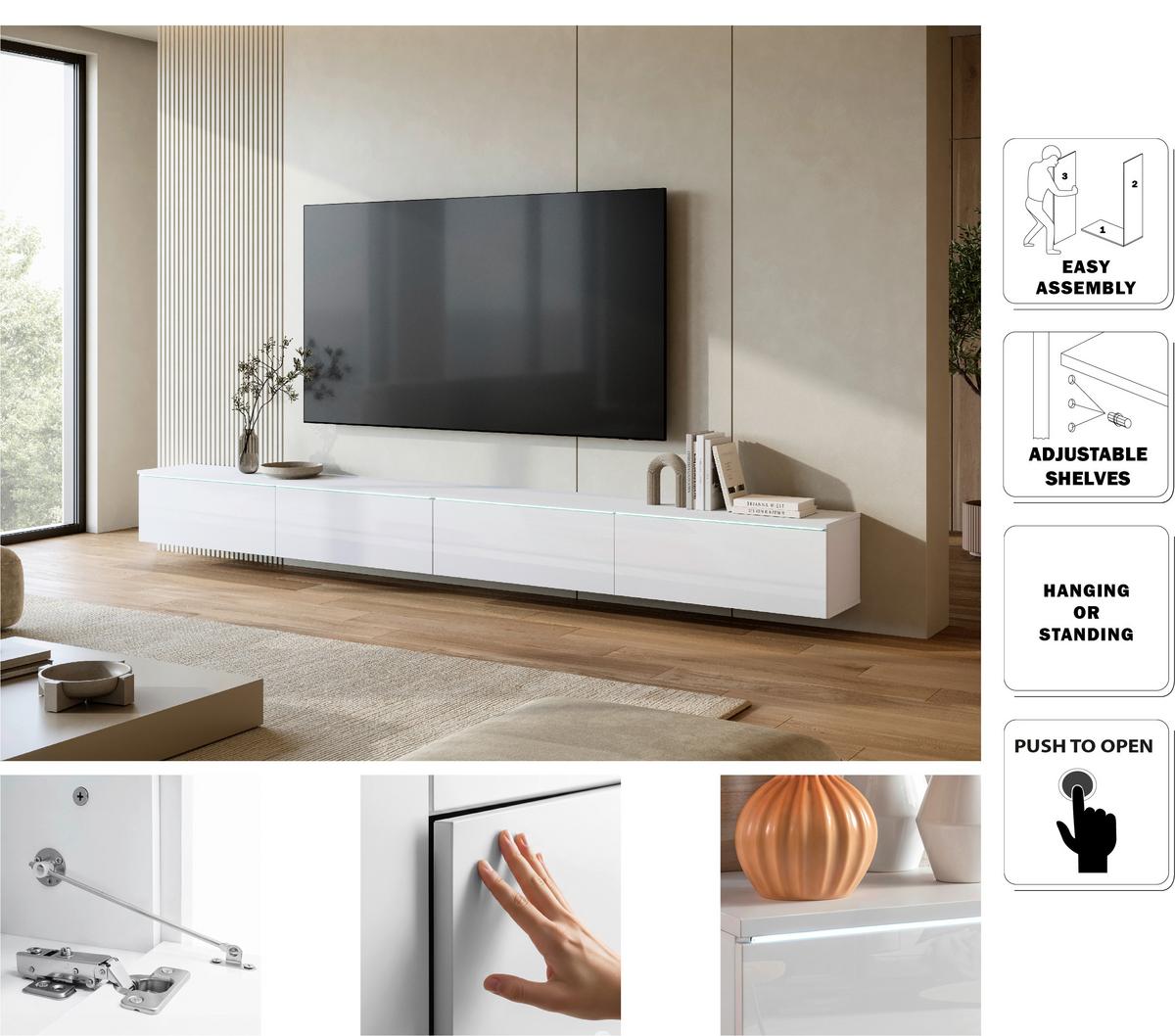 Nizka Omarica D 300, Bela Visok Sijaj, Osvetlitev - siva/bela, Basics, umetna masa/leseni material (300/32/33cm) - P & B