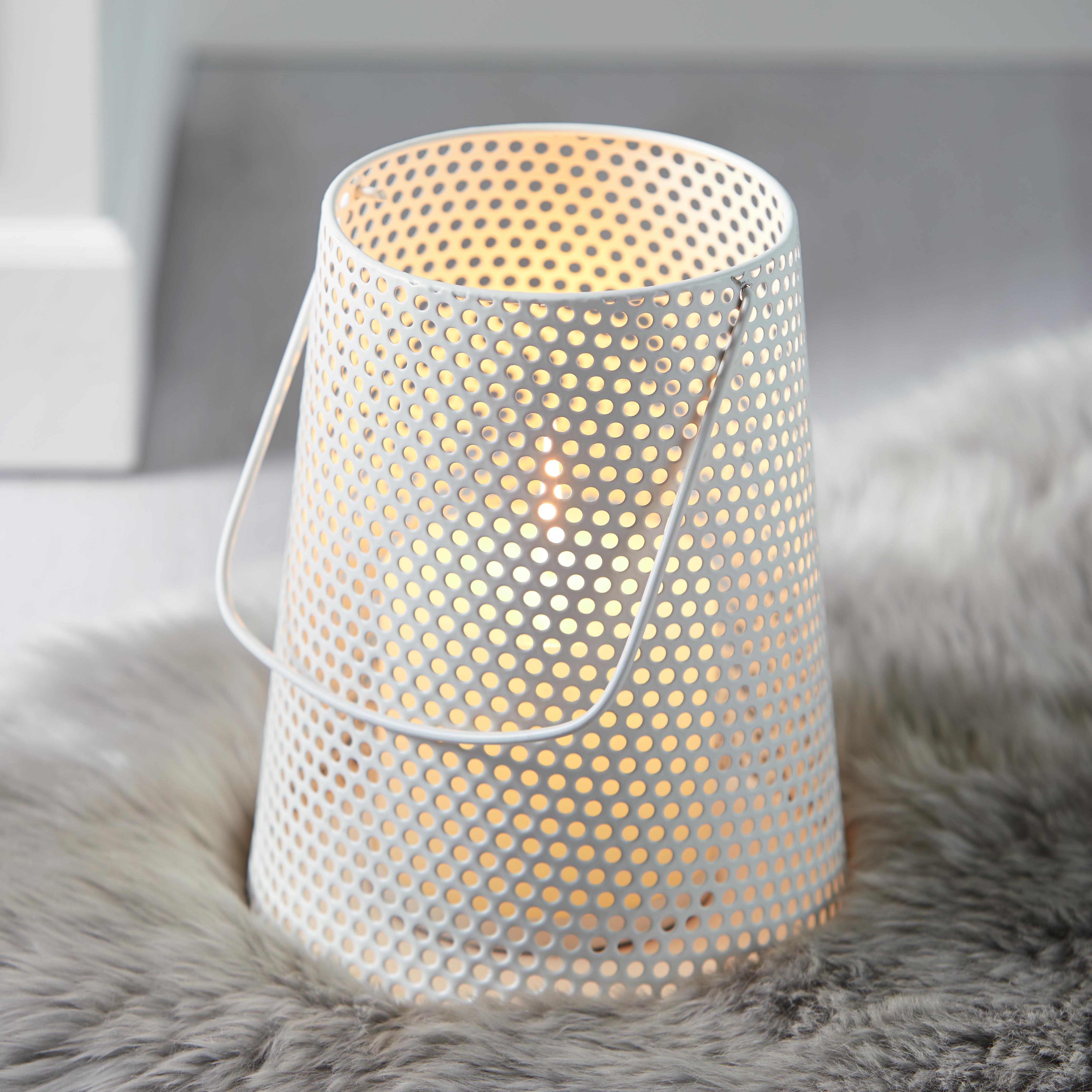 Windlicht in Weiß Ø/H ca. 17/23,5 cm 'Evan' - Weiß, MODERN, Metall (17/23,5cm) - Bessagi Home