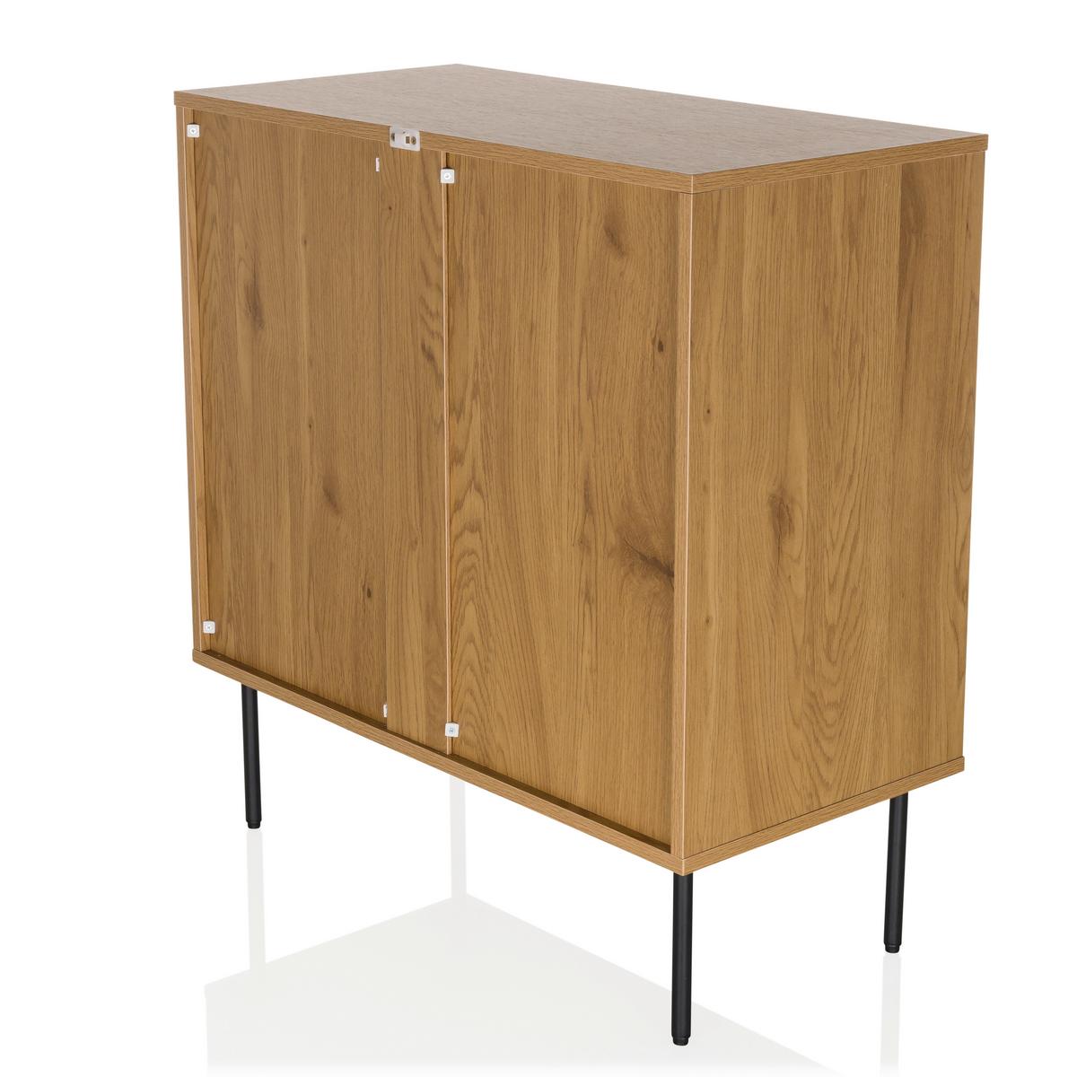 Komoda Linno, Barva Hrasta - črna/barve hrasta, Moderno, kovina/leseni material (80/85/40cm) - MID.YOU