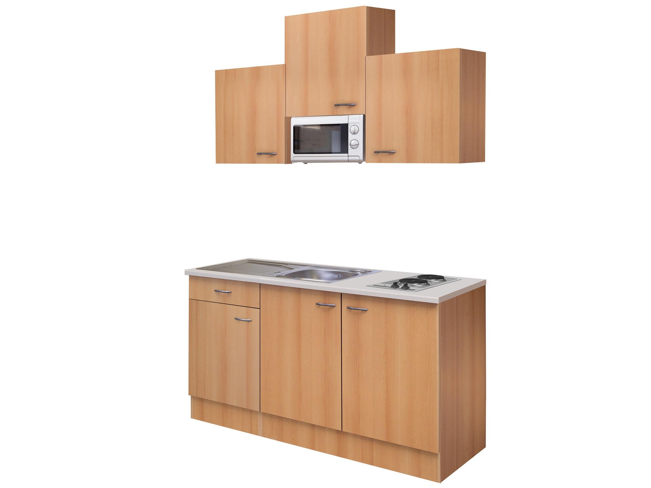 Miniküche Nano m. Geräten B: ca. 150cm Buchefarben - Edelstahlfarben/Beige, MODERN, Holzwerkstoff/Kunststoff (150cm) - FlexWell