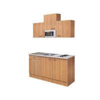 Miniküche Nano m. Geräten B: ca. 150cm Buchefarben - Edelstahlfarben/Beige, MODERN, Holzwerkstoff/Kunststoff (150cm) - FlexWell