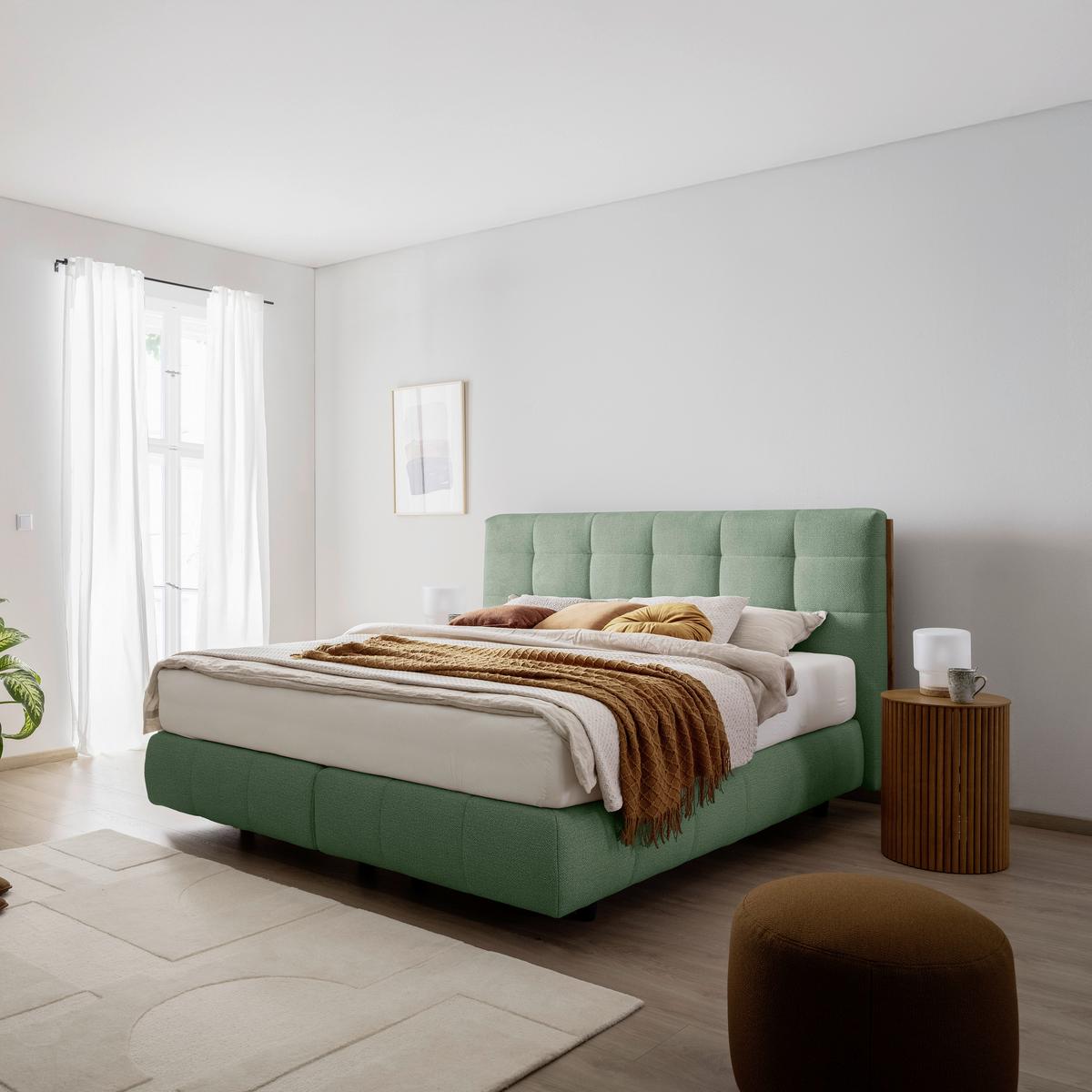 Boxspringbett Lavenito Grün ca. 160x200cm - Schwarz/Grün, KONVENTIONELL, Textil (160/200cm) - Premium Living