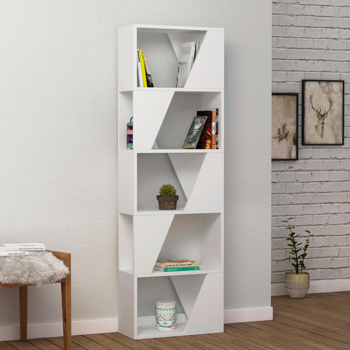 REGAL FRAME BÜCHERREGAL - Weiss, Design, Holzwerkstoff (54/168/24cm) - Livetastic