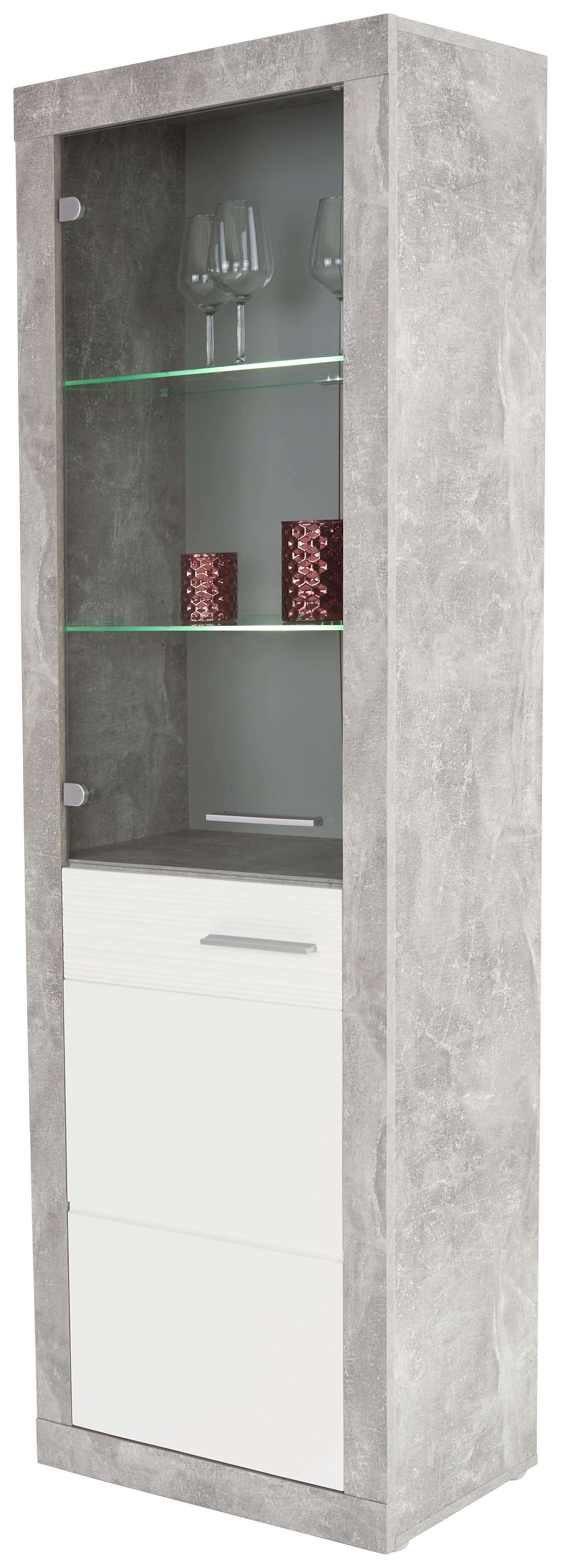Vitrina Malta - bijela/siva, Moderno, staklo/drvni materijal (63,9/196,6/34,9cm) - Modern Living