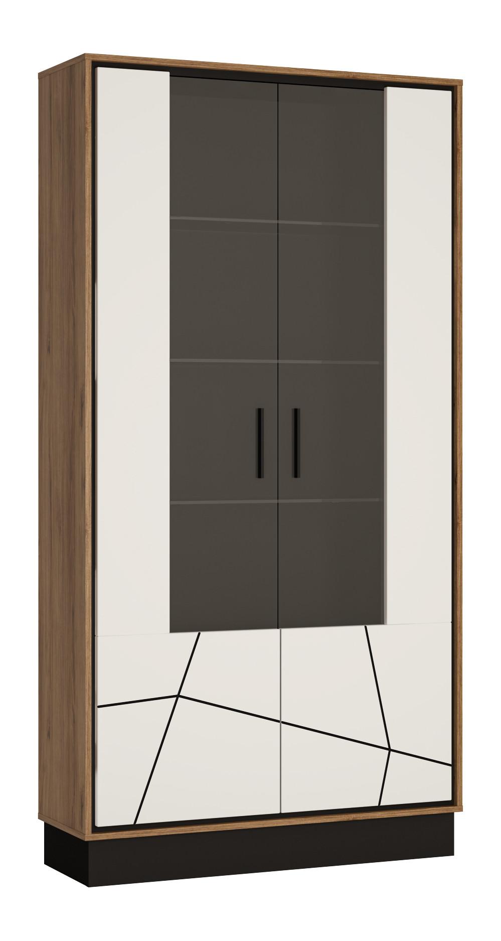 Vitrina Brolo, Bela, Barva Hrasta - črna/barve hrasta, Moderno, umetna masa/steklo (106,9/208,5/37cm)