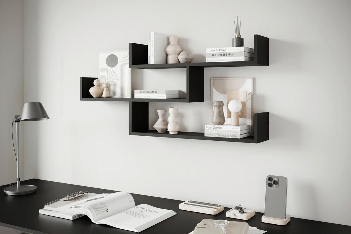 Stenski Regal Trio, Črna - črna, Basics, leseni material (119,1/55/18cm) - P & B