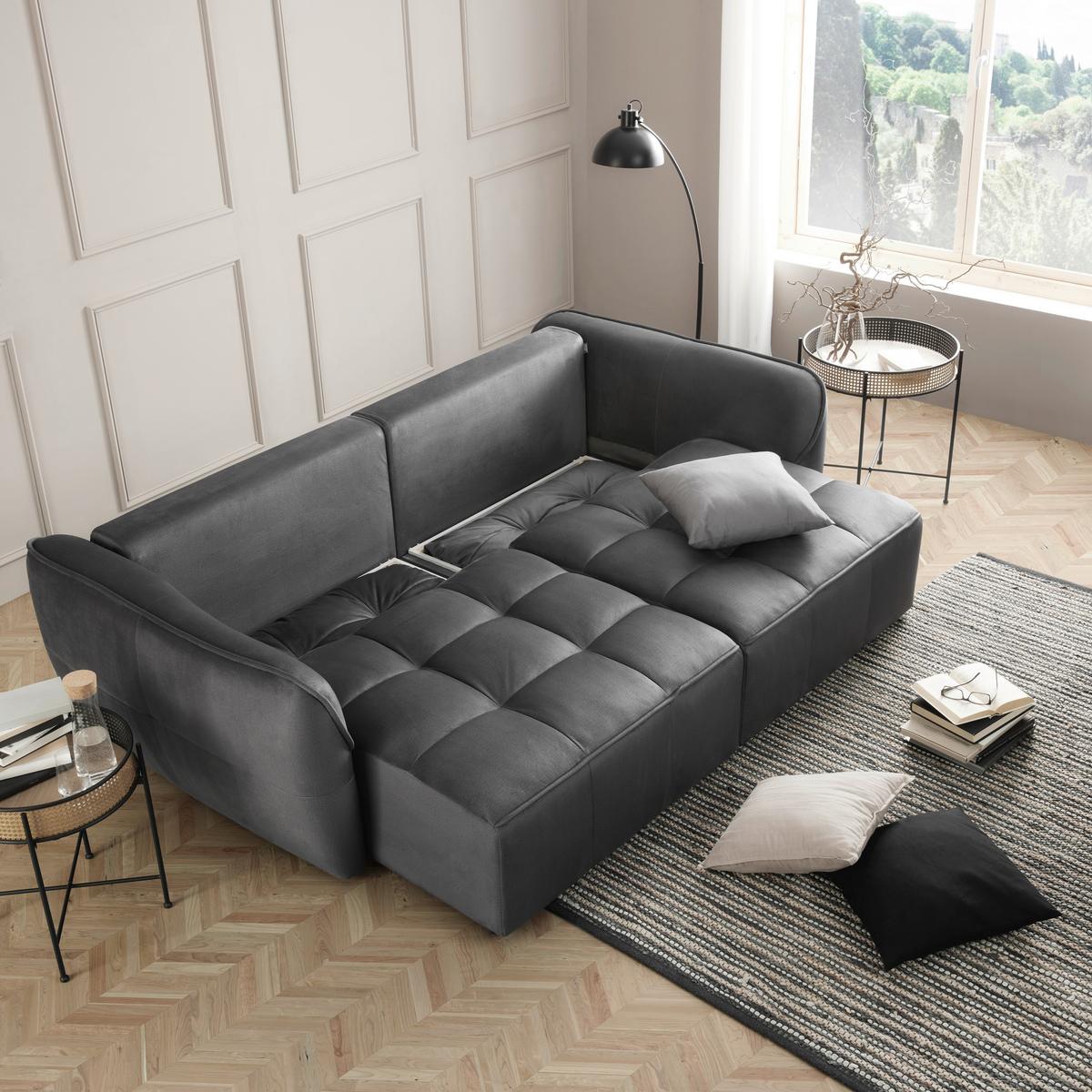 Schlafsofa in Anthrazit - Anthrazit/Schwarz, MODERN, Holz/Holzwerkstoff (243/94/125cm) - Premium Living