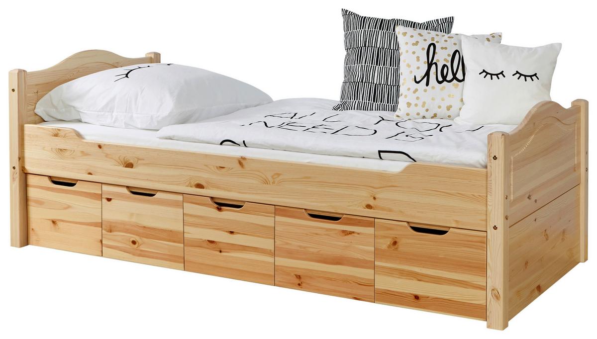 Postelja S Predalom Leni, Bor, Masivno - barve bora, Natur, les (100/200cm) - MID.YOU