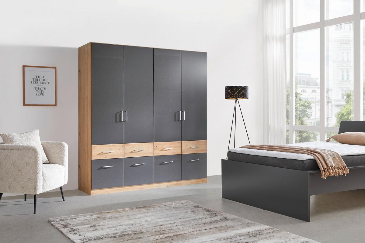 Drehtürenschrank Aalen-Extra in Grau/Eiche Artisan - Alufarben/Eiche Artisan, Holzwerkstoff/Kunststoff (181/197/54cm) - Mömax