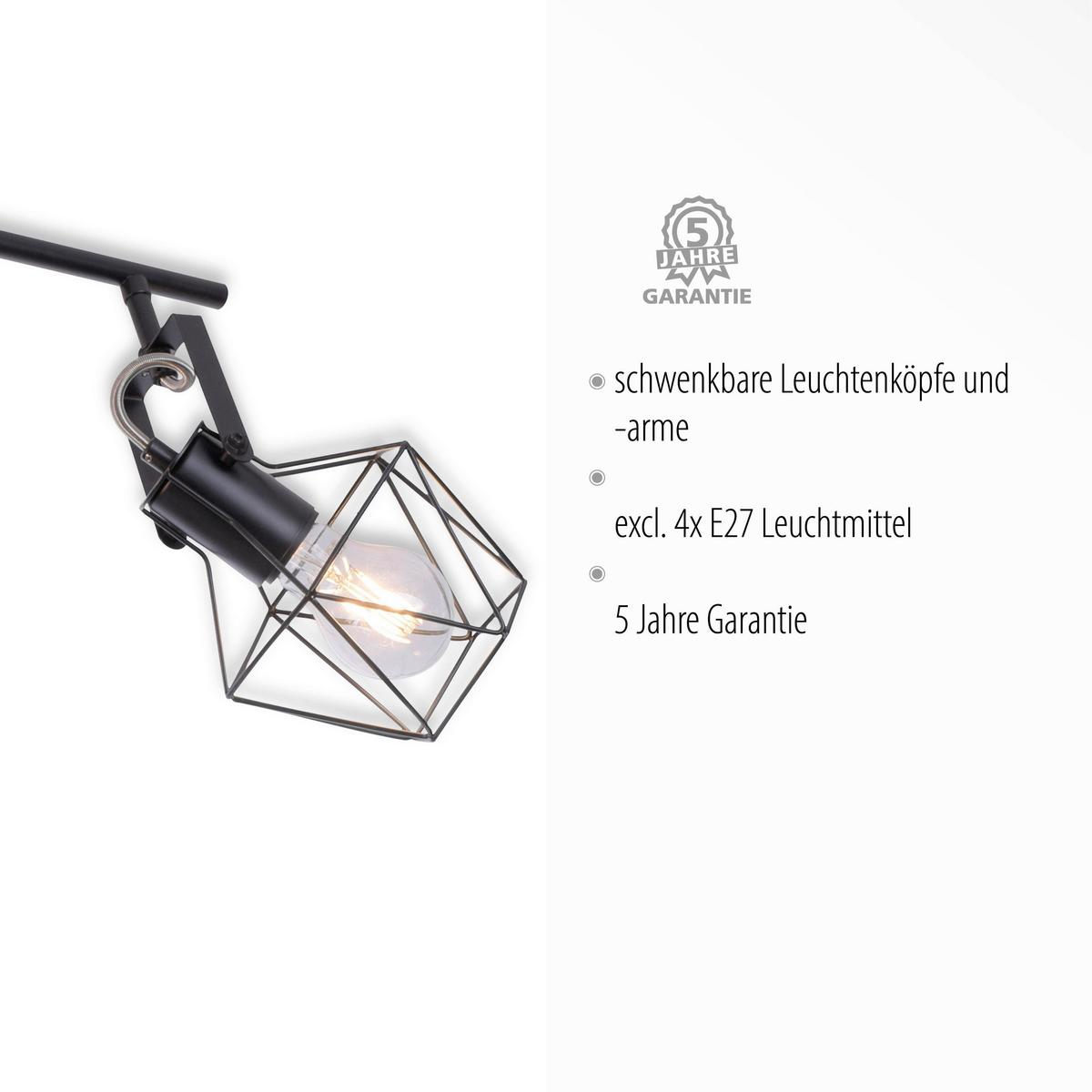 LED-Deckenleuchte 15674-78 max. 60 Watt - Schwarz, Natur, Holz/Metall (110/109/30,5cm)
