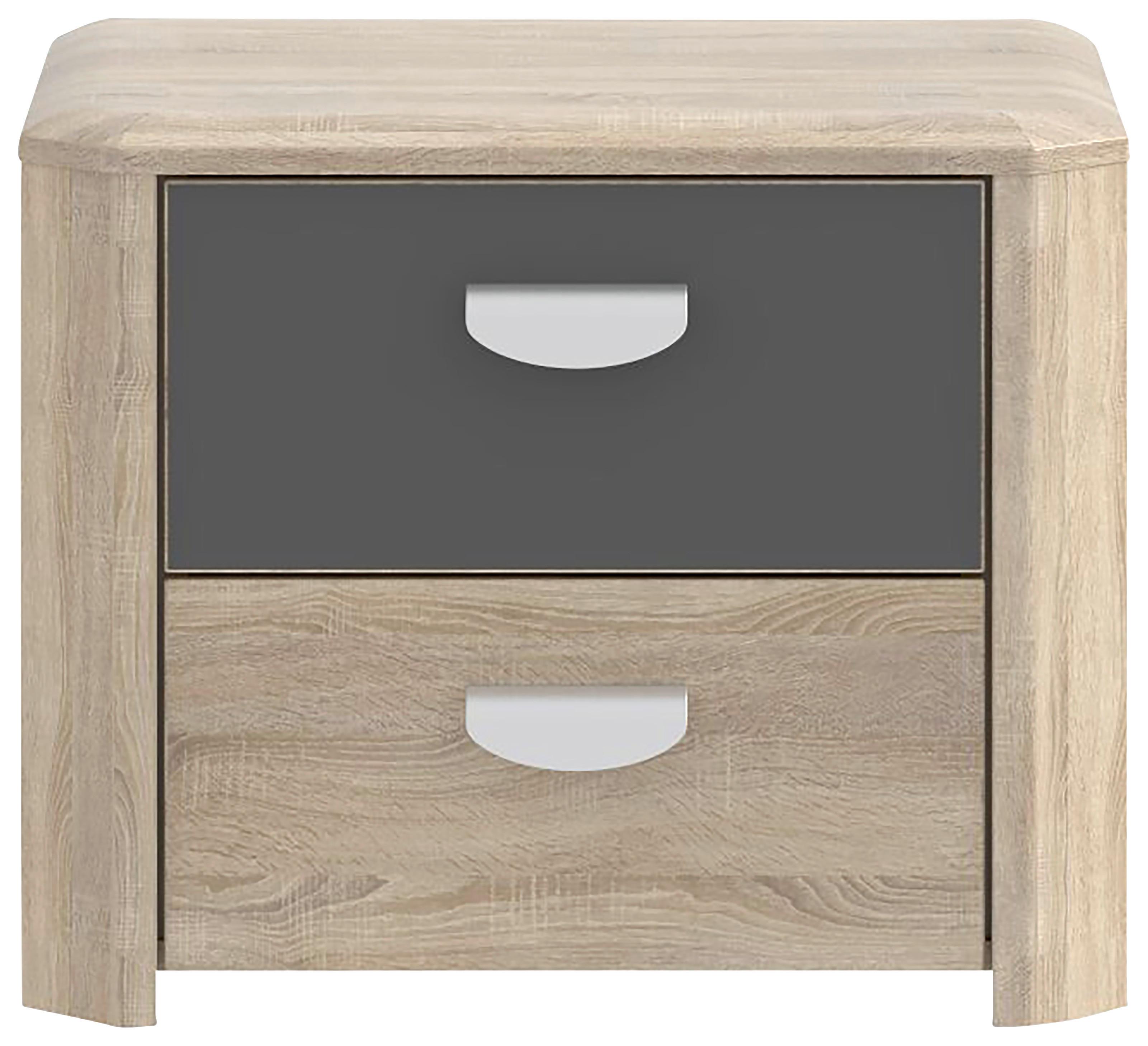 Nočna Omarica Yoop, Barva Hrasta, Antracit - barve hrasta/barve aluminija, Design, leseni material (54/44/41cm) - Carryhome
