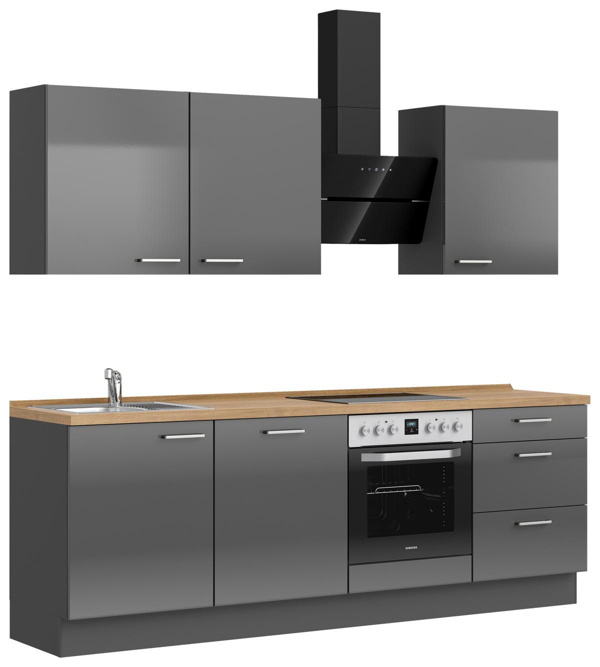 Küchenblock Flash High m. Geräten Schieferfarben - Schieferfarben/Edelstahlfarben, MODERN, Holzwerkstoff/Metall (240cm) - Nobilia