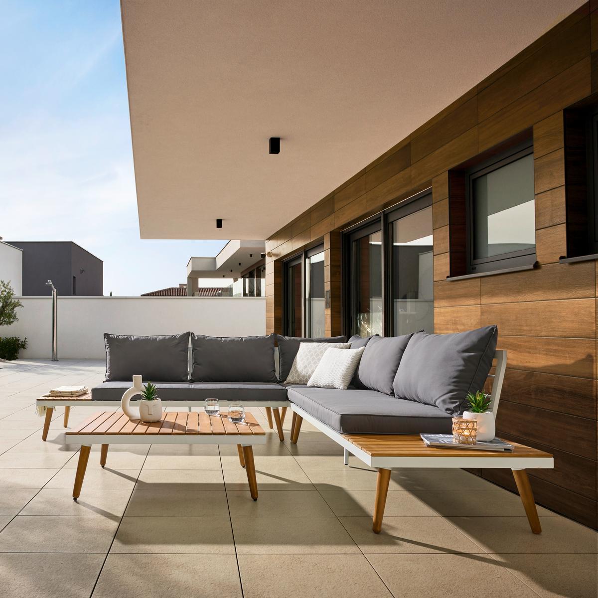 Lounge Garnitura Madeira, Bela, Siva, Les Akacije - temno siva/bela, Moderno, kovina/tekstil (90/30/70cm) - Beldano