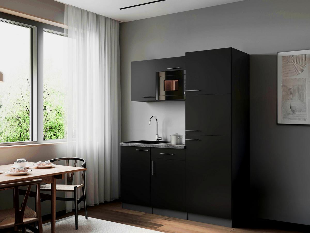 Küchenblock Oliver m. Geräten Schwarz - Schwarz/Grau, Trend, Holzwerkstoff/Metall (160cm) - Respekta