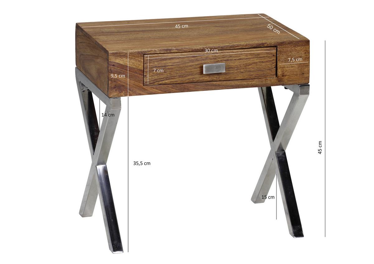 Nachtkästchen "Guna", aus Sheesham - Chromfarben/Sheeshamfarben, MODERN, Holz/Metall (45/45/50cm) - MID.YOU