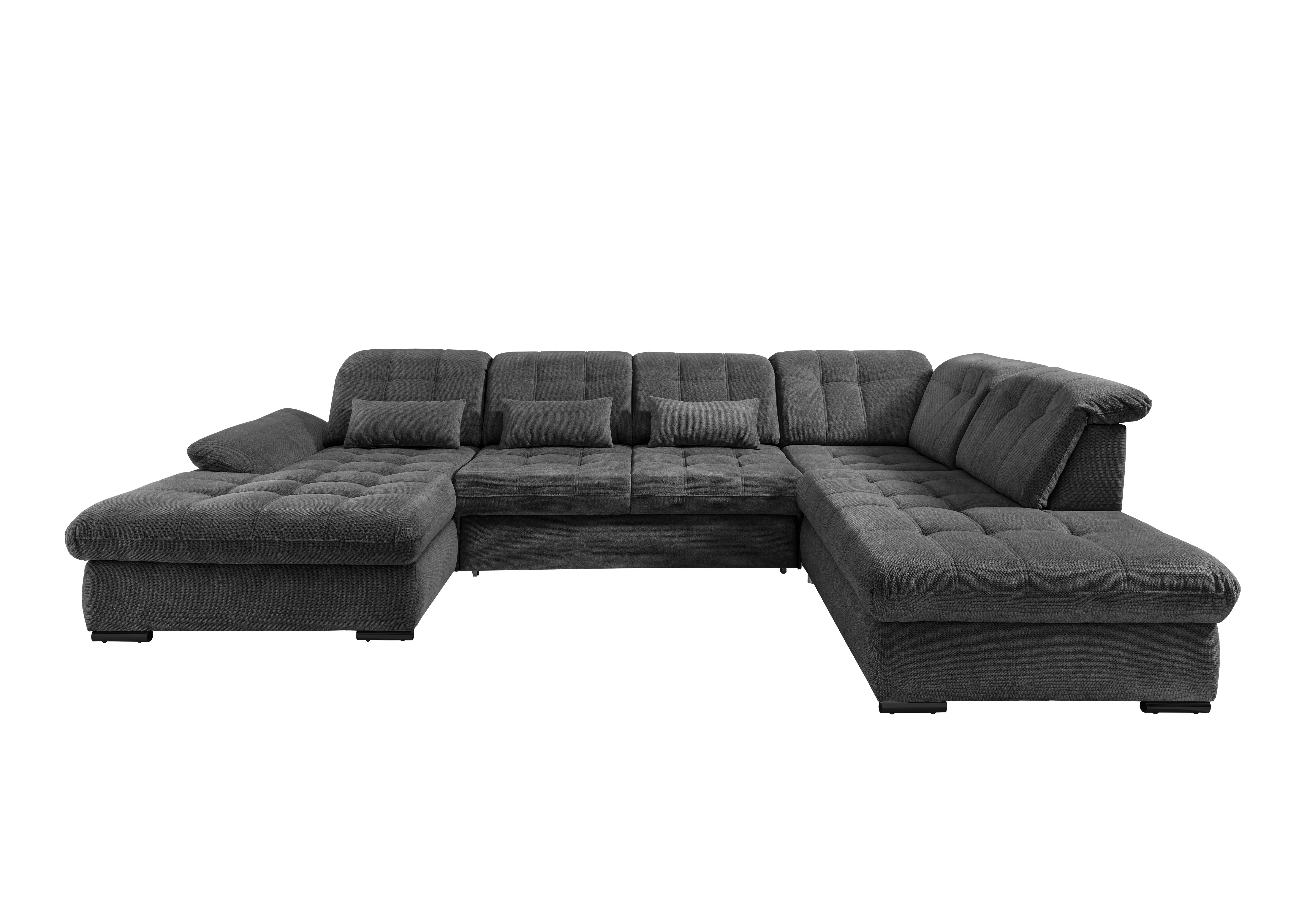 Wohnlandschaft Rigatti Anthrazit Chenille Bettkasten - Anthrazit/Schwarz, MODERN, Textil/Metall (184/387/252cm) - Livetastic