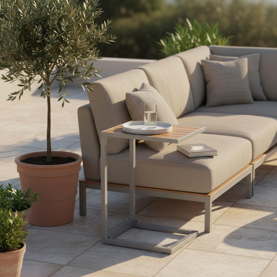 Gartenbeistelltisch "CEE", Akazie/Aluminium - Silberfarben/Naturfarben, MODERN, Holz/Metall (41/32/61cm) - Gardenson