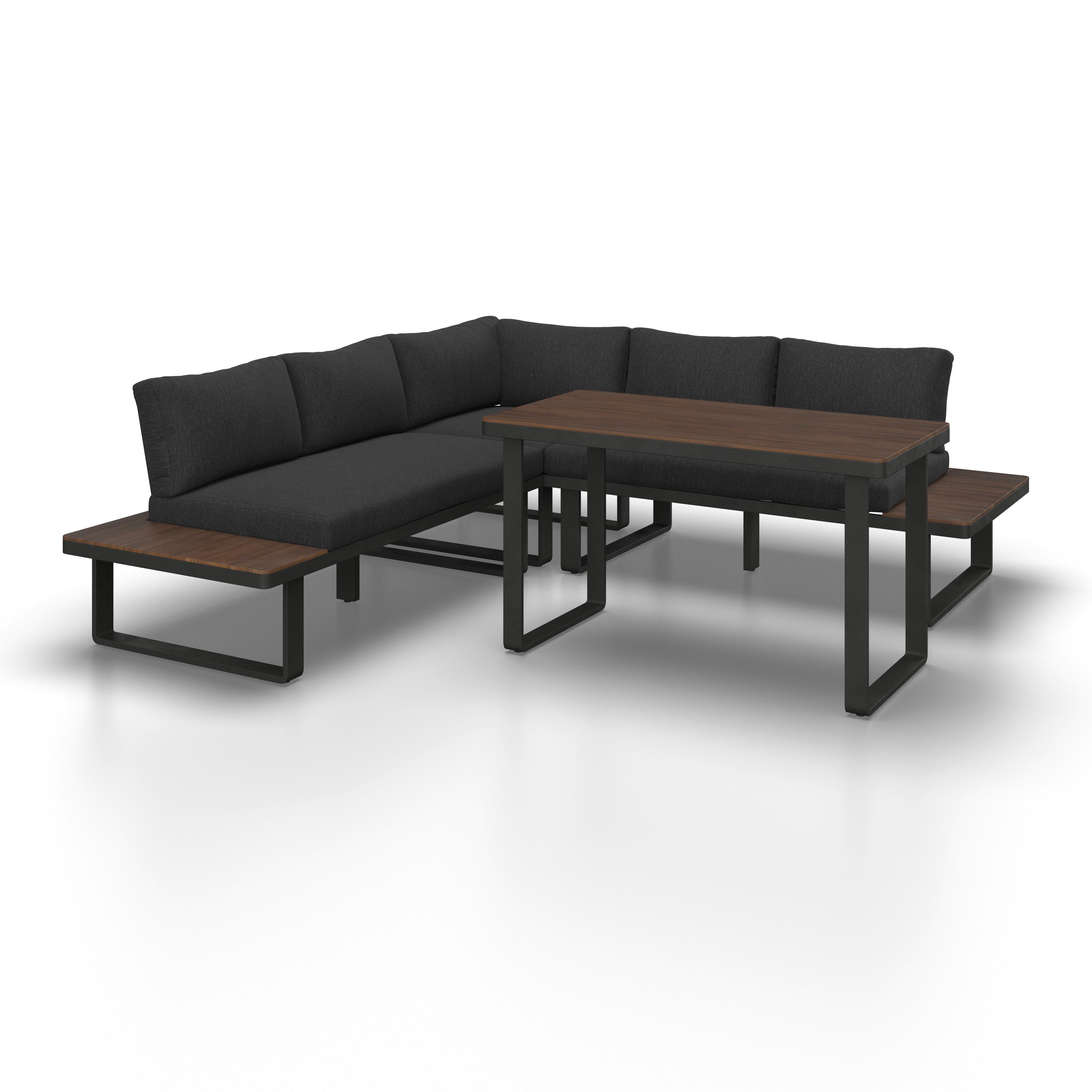 Garnitură grădină Gianna - negru/culoare lemn tec, Modern, lemn/metal (221/71/76cm) - Bessagi Garden