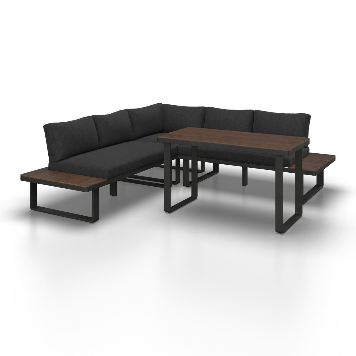 Dining-Loungeset Gianna Schwarz aus Holz/Textil/Metall - Schwarz/Teakfarben, Modern, Holz/Textil (221/71/76cm) - Bessagi Garden