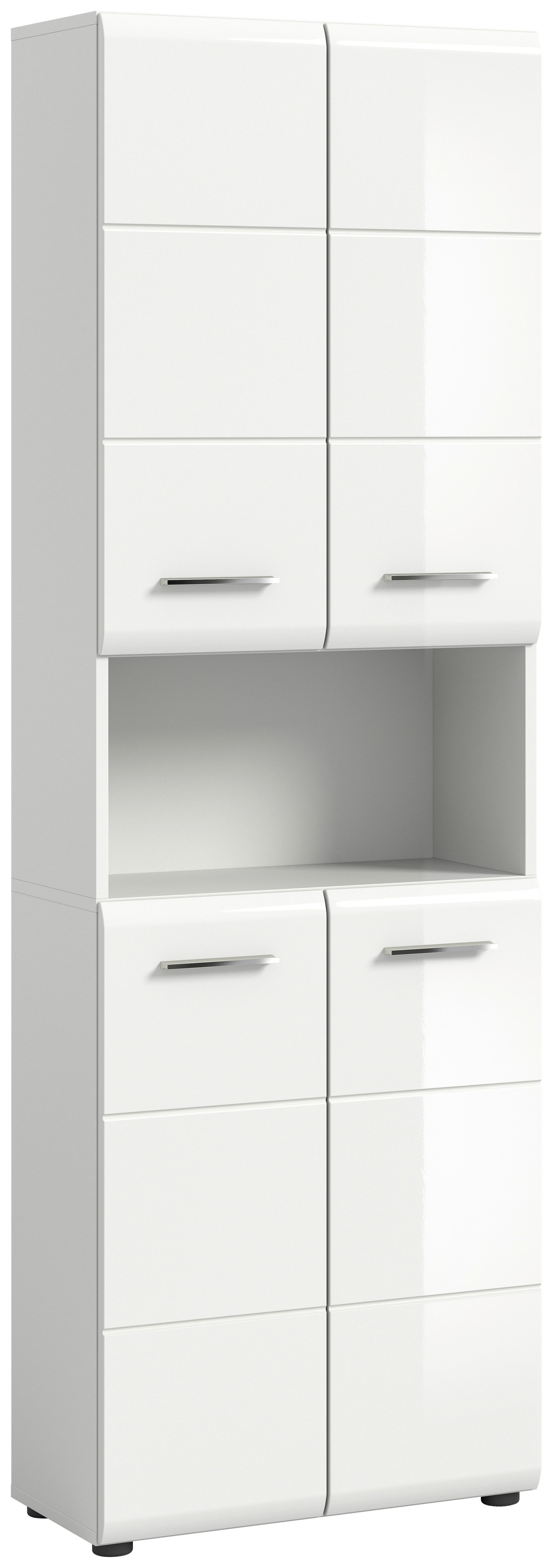 Hochschrank Ice 4-türig ca. 60x185 cm Weiß hochglanz - Chromfarben/Weiß Hochglanz, MODERN, Holzwerkstoff/Kunststoff (60/185/30cm) - MID.YOU