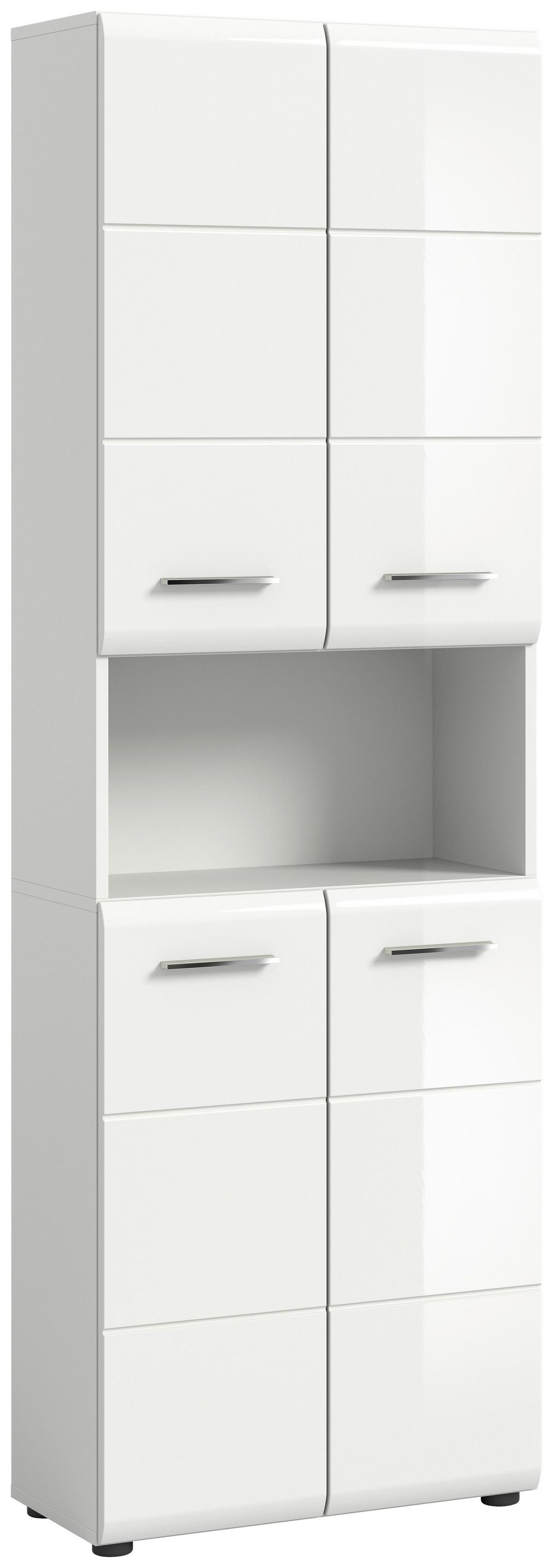 Hochschrank Ice 4-türig ca. 60x185 cm Weiß hochglanz - Chromfarben/Weiß Hochglanz, MODERN, Holzwerkstoff/Kunststoff (60/185/30cm) - MID.YOU