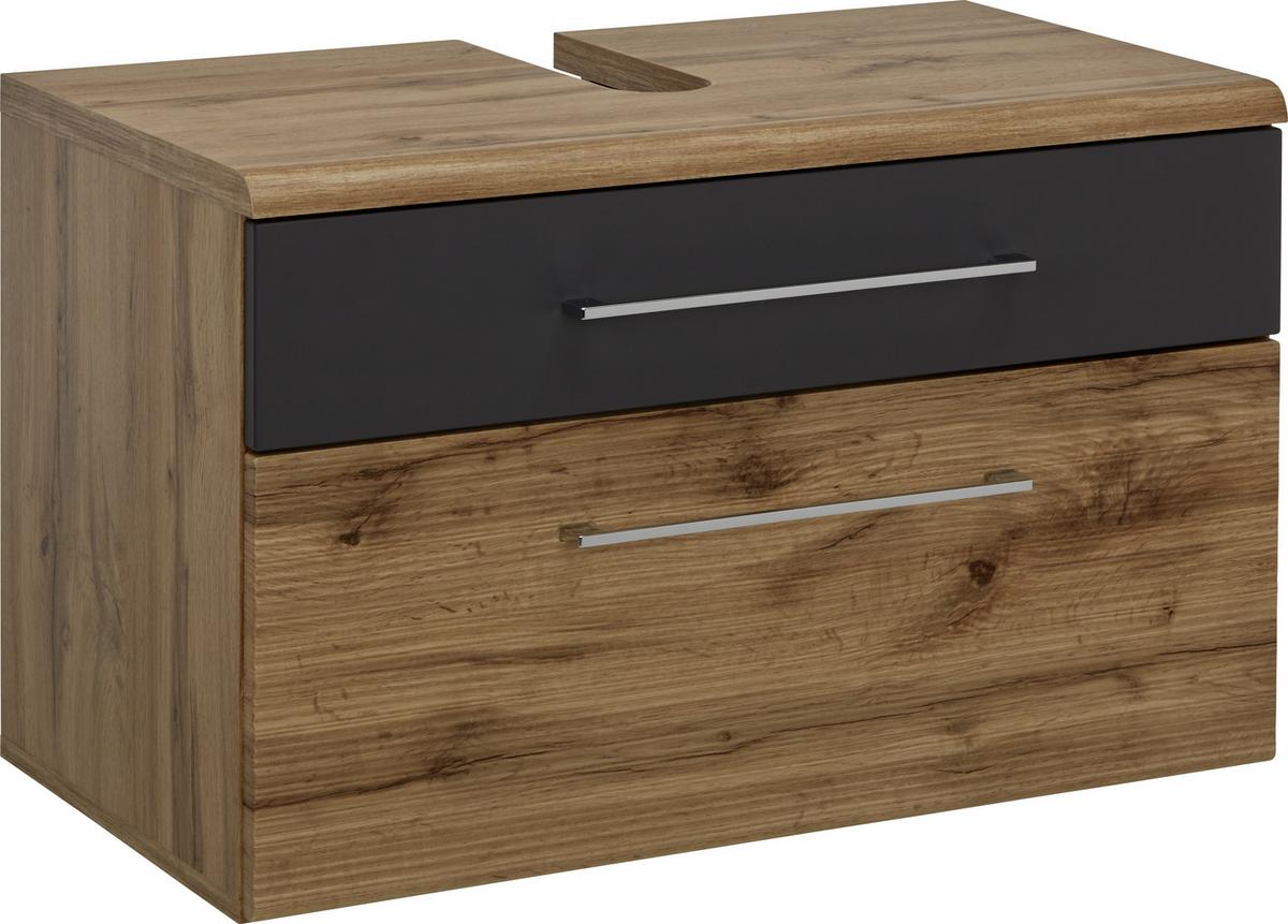 Waschbeckenunterschrank Eichefarben/Anthrazit - Chromfarben/Eichefarben, MODERN, Holzwerkstoff/Metall (75/60/46cm) - Premium Living