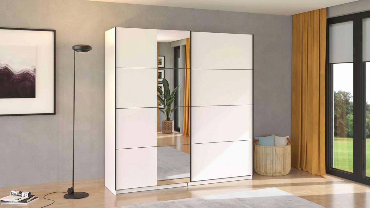 Schwebetürenschrank Gard 200 in Weiß - Schwarz/Weiß, KONVENTIONELL, Holzwerkstoff/Metall (195/217/61cm) - Mömax
