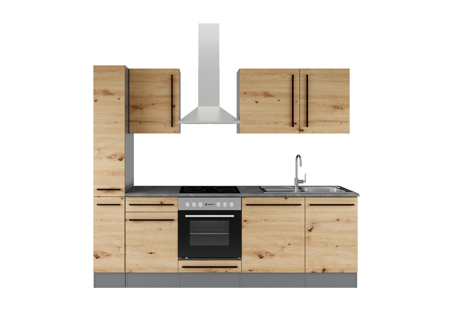 Küchenblock Jazz mit Geräten ca.250cm Eiche/Anthrazit - Anthrazit/Schwarz, LIFESTYLE, Holzwerkstoff/Kunststoff (250cm) - P & B